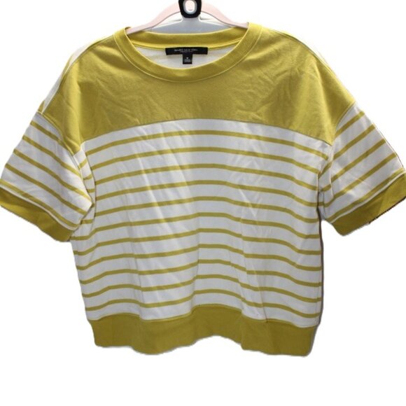 ANDREW MARC NEW YORK Yellow Mixed Stripe Oversized Sweatshirt Short Sleeve Med - Picture 1 of 8